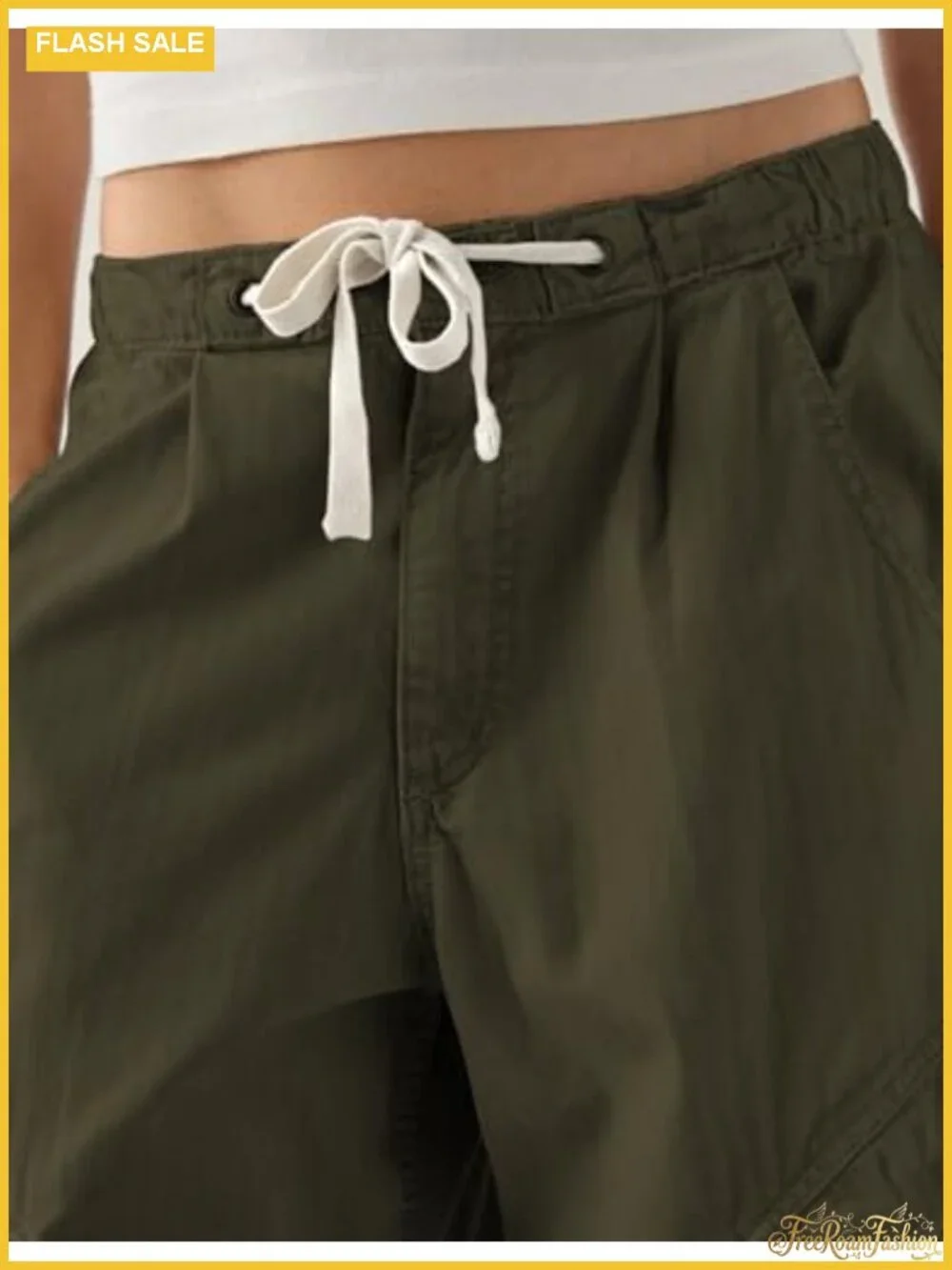 Women's Barrel Leg Cargo Pants Drawstring Waist Baggy Jeans Cotton